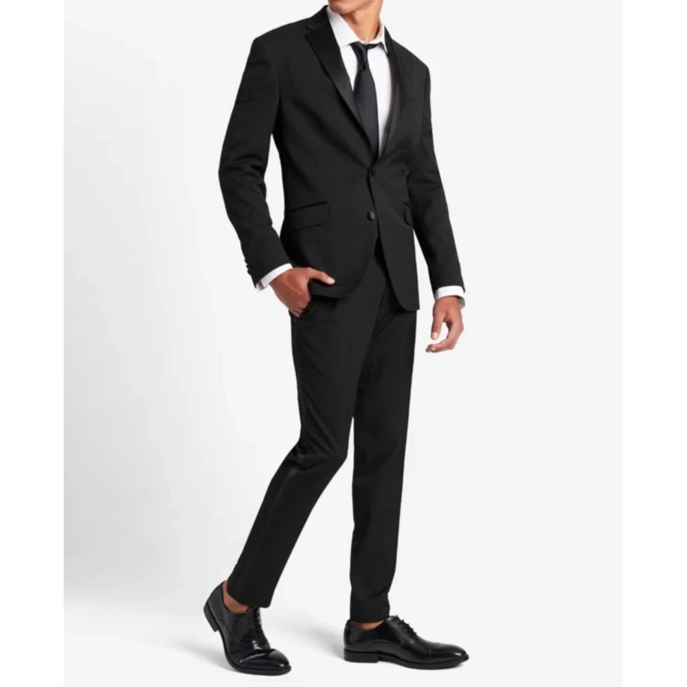 Kenneth Cole Reaction Mens 2-pc Tuxedo Jacket Slim Fit 44R Pants 37W 32L Black